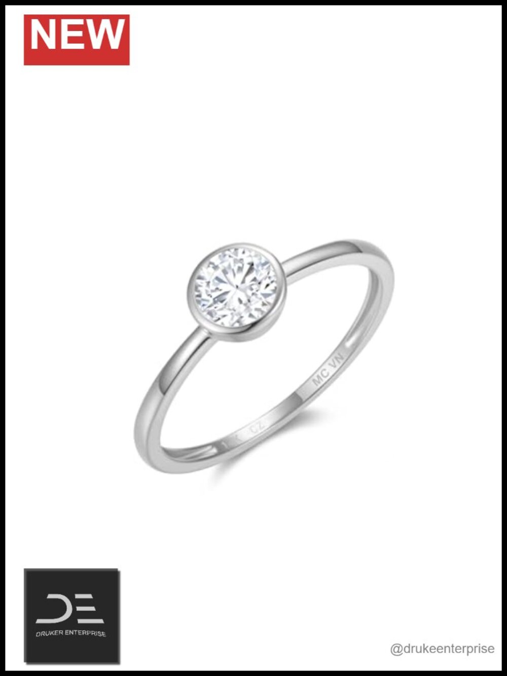 Lab Grown Diamond Solitaire 14K White Gold Bezel Ring